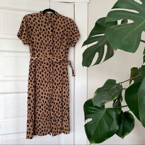Button Front Leopard Dress With Pockets